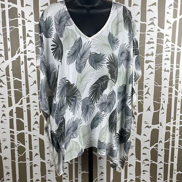 Chico's Palm Leaf Print Blouson Scarf Top S/M - Picture 2 of 14